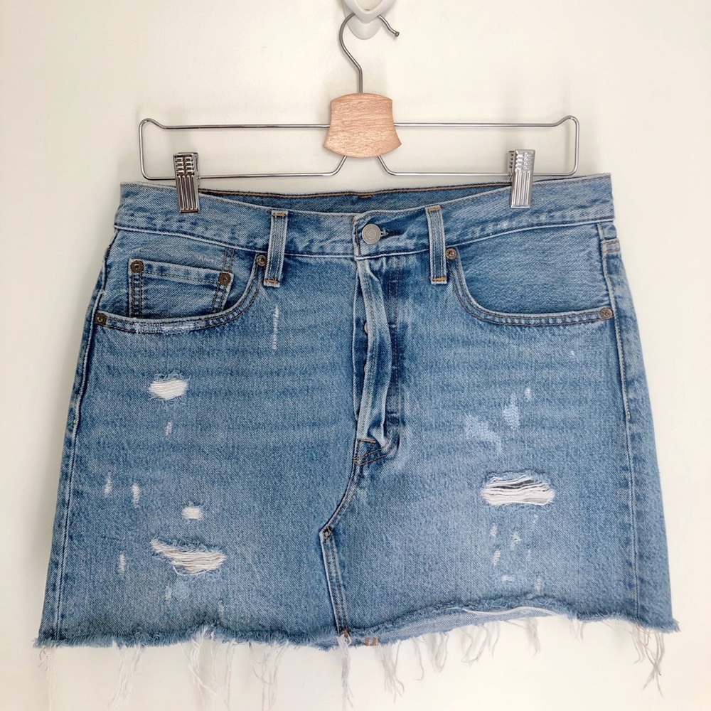 Levi'S - Denim Distressed Raw Hem Cotton Mini Skirt